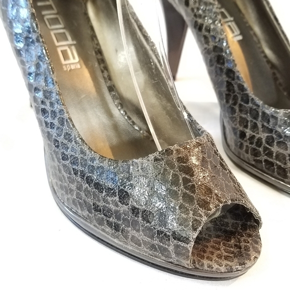 MODA Spana Snake-Look Leather Peep-Toe Heels - Picture 1 of 7